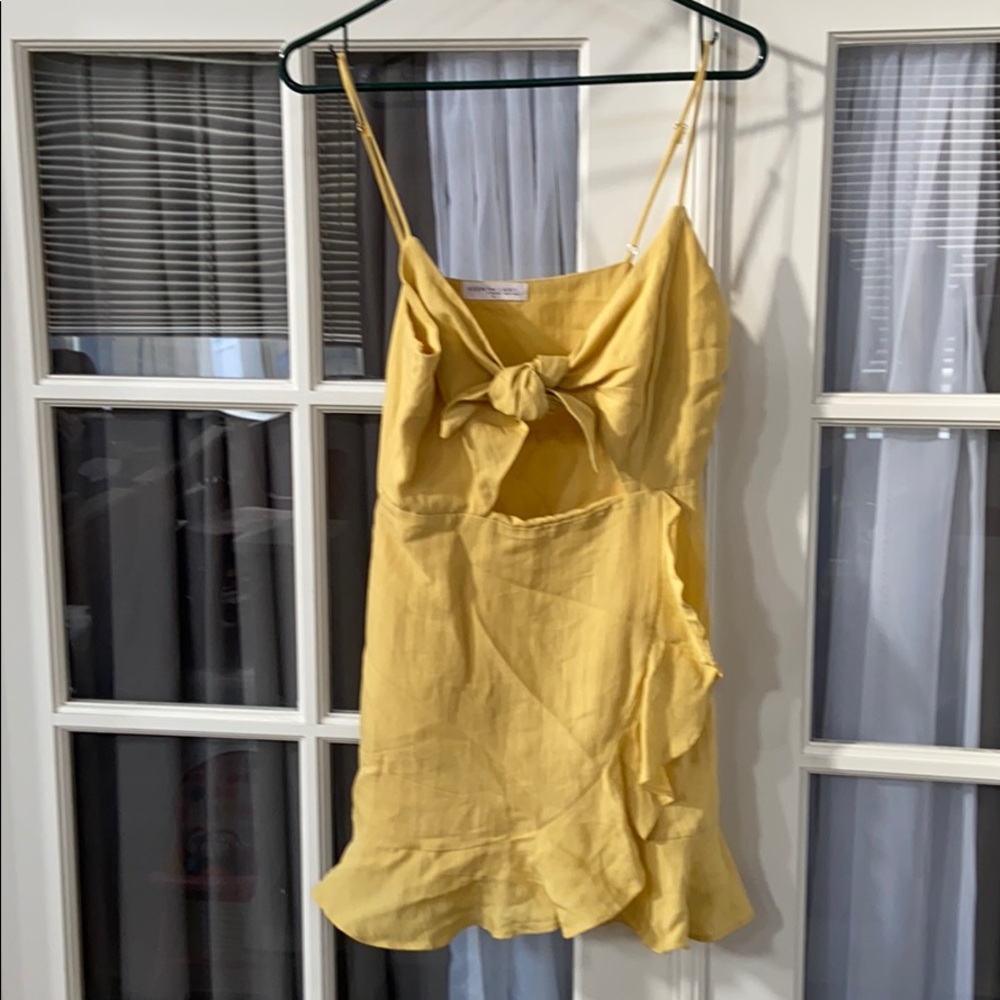 Mustard yellow wrap mini dress